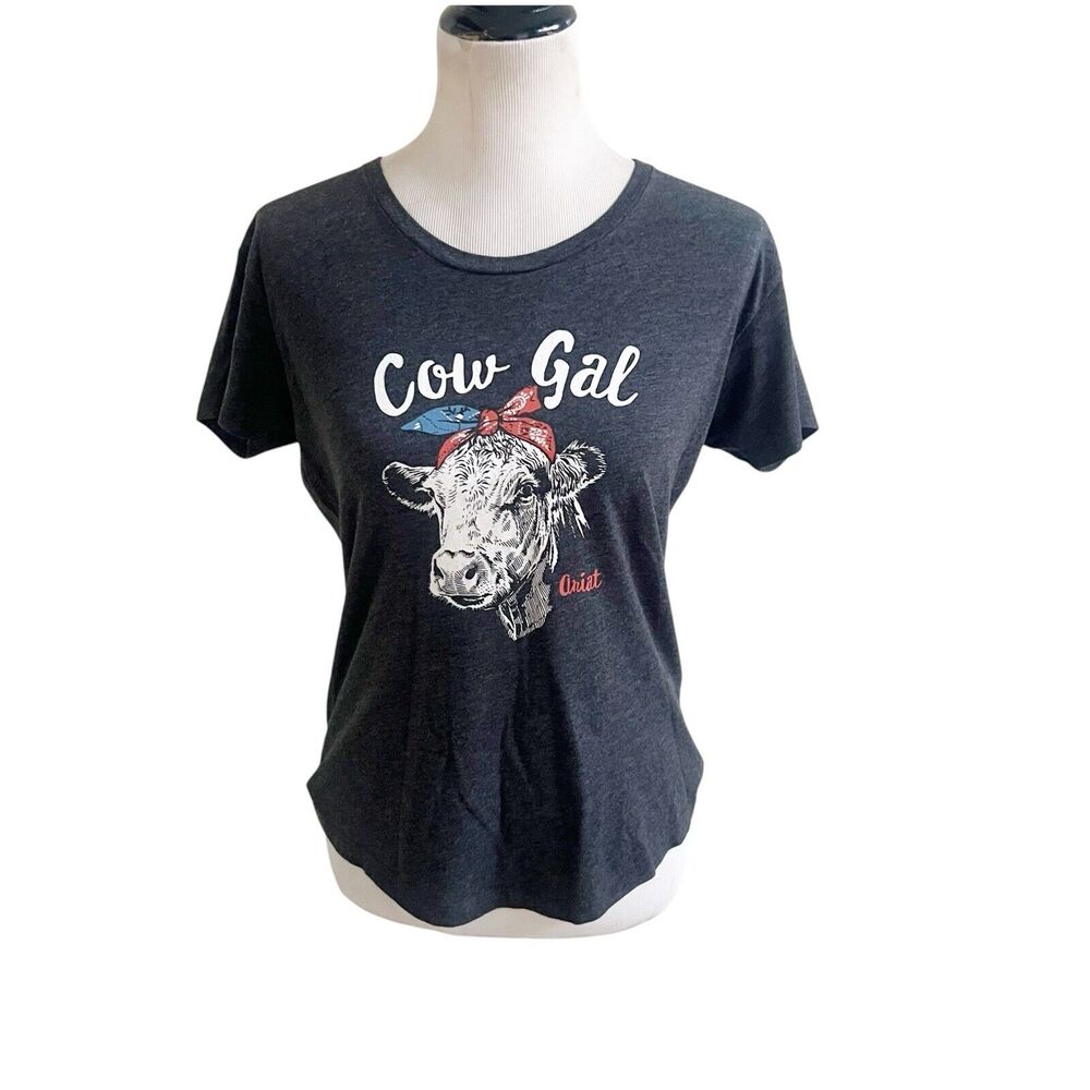 Ariat Women Shirt Small Cute Cow Girl Charcoal Heather Tee Southern Top